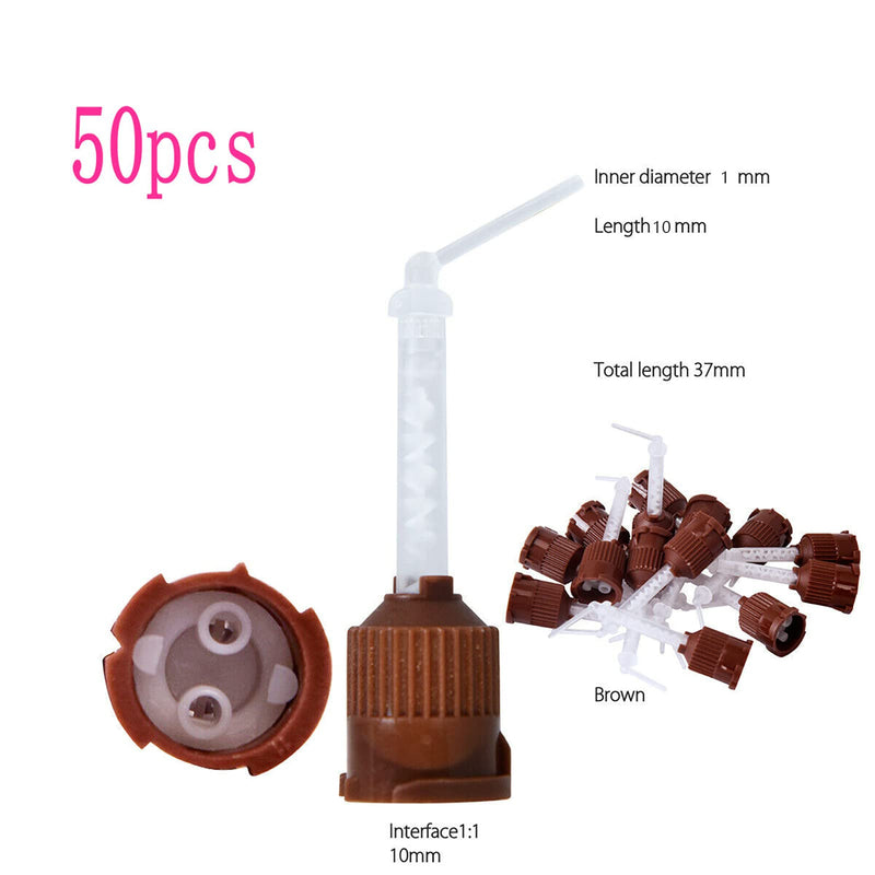 YOUYA DENTAL Dental Impression Mixing Tips, 50 Pieces Dental Intra Oral Tips for Dentistry Materials Mixing Tube Disposable Silicone Rubber Head Lab Products - Brown