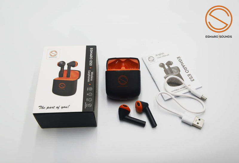 EGNARO ES3 True Wireless Stereo Earbuds, Bluetooth 5.1 Earphones, Touch Controls with Microphone, Color Black