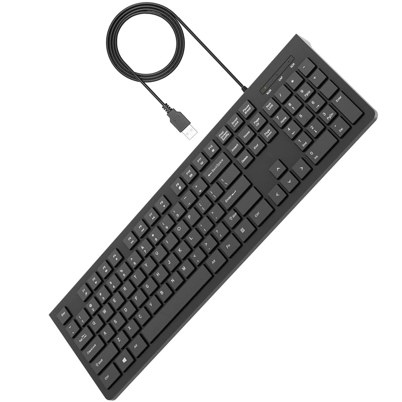 Computer Keyboard Wired, Plug Play USB Keyboard, Low Profile Chiclet Keys, Large Number Pad, Caps Indicators, Foldable Stands, Spill-Resistant, Anti-Wear Letters for Windows Mac PC Laptop, Full Size