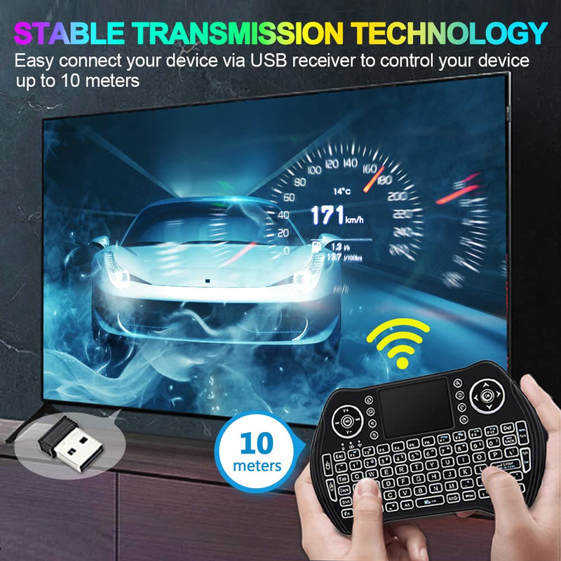 Backlit Mini Wireless Keyboard with Touchpad Mouse Combo with Rechargable Li-ion Battery & Multi-Media Handheld Keyboard for Google Android TV Box Smart TV X-Box PC HTPC PS3 PAD Windows Linux MacOS