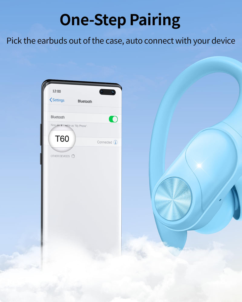2 Sets Bluetooth Headphones Wireless Earbuds 80hrs Playtime Wireless Charging Case Sports Ear buds with Earhook Premium Deep Bass IPX7 Waterproof Over-Ear Earphones for TV Phone Laptop White and Blue