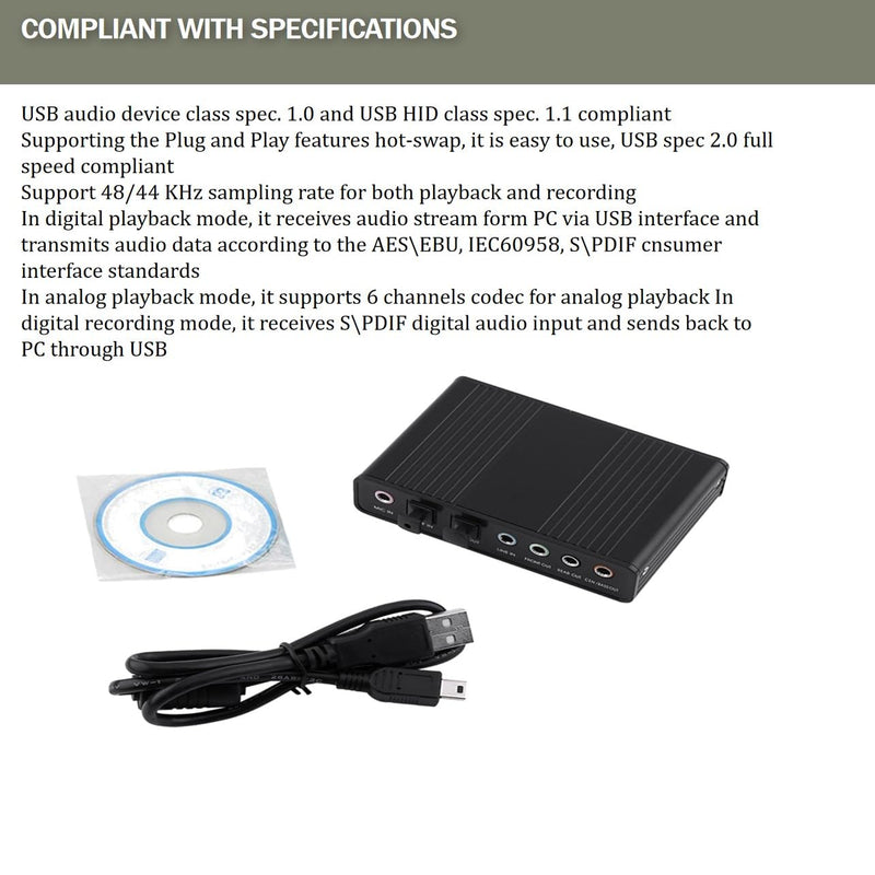 Optical Audio Sound Card, Plug and Play USB Sound Card, SPDIF Digital Audio Input for PC