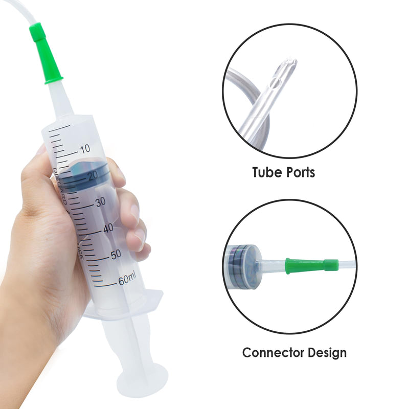 Pack of 3 Syringe 60 ml, Syringe with Hose, Disposable Syringes Large, Individually Packed Liquid Syringe, Reusable Plastic Syringes for Scientific Laboratories, Liquid Measurement