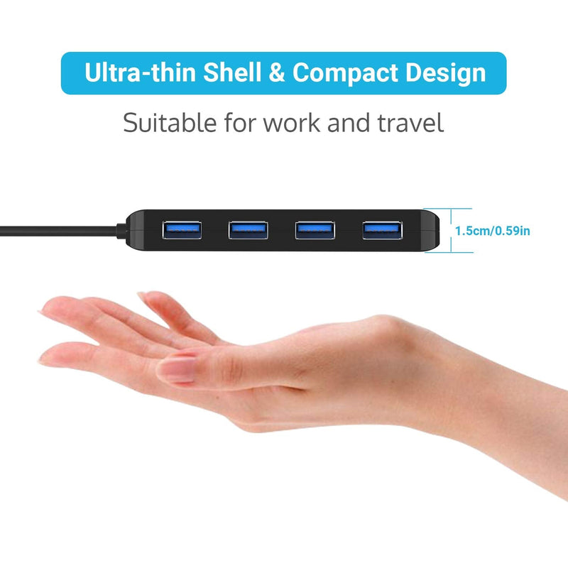 USB 3.0 Hub Splitter - USB Extender 4 Port USB Ultra Slim Data Hub with Individual Power Switch and LED 0.5 FT