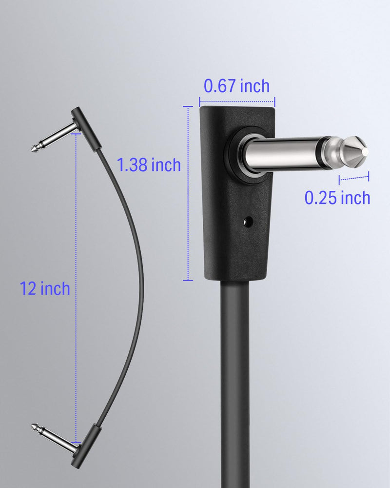 Donner Flat Patch Cables for Guitar Effect Pedal 12 Inch Save Space Clear Sound 1/4" TS Right Angle 6 Packs