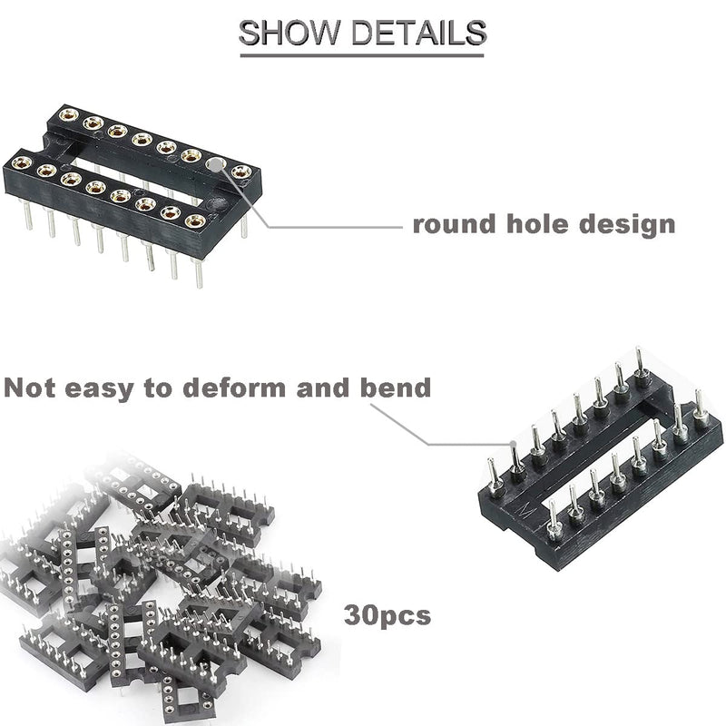 Youmile 30pcs DIP IC Socket 16pin Round 2.54mm Grid IC Base Adapter Round Hole Solder Type High Quality with Tin Wire Pen for DIY Electronics Experiments 16 pin