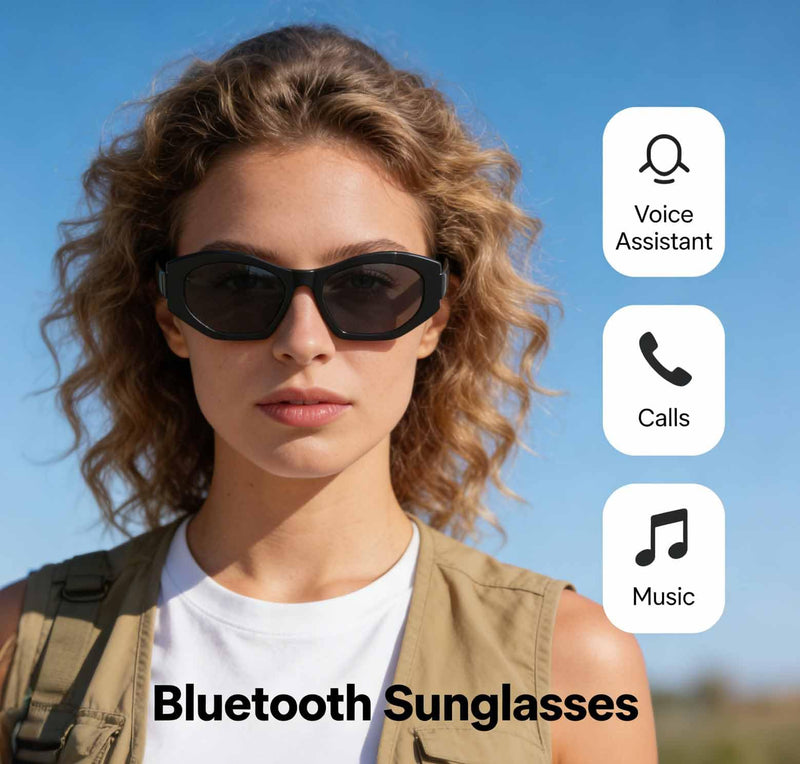 Bluetooth Smart Glasses for Men Women Audio Glasses with Bluetooth Built-in Speakers and Mic Voice Control, Clear Lens Black Frame - Clear Lens