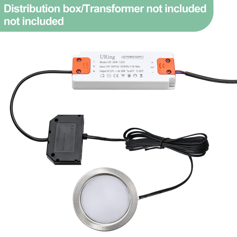 [AUSTRALIA] - URing Set of 3 LED Recessed Spotlights 12 V 3000 K Warm White 3.5 W, Flat 12 V 300 LM Bore Hole 55-58 mm and 15 mm, Dimmable Furniture Recessed Spotlights, LED Spot 12 V with 2 m Cable, Nickel 3000K Warmweiß 
