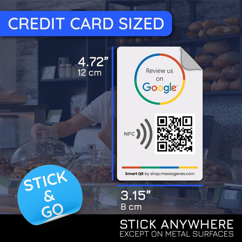 Reusable QR Code & NFC Review Sticker Pack - Tap to Review on Google - 10 Stickers - iPhone & Android | by MESSAGENES
