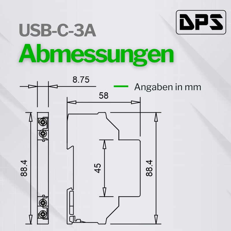 DPS - DIN Rail Power Supply 5 V 3 A 15 W USB-C 10 V-28 V | 5.2 V DC DC USB C Step Down Power Supply for Smart Home, Smart Meter, Tablet, Pi USB-C-3A