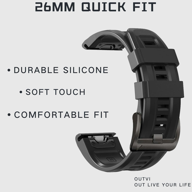 26mm watch band for garmin fenix 5x 6x 7x 3 hr quickfit 26 watch band for garmin women men silicone Black and Brown Bundle