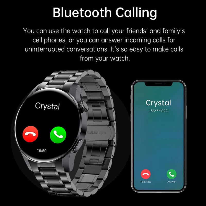 LAKEYLOYI Smart Watches Men Women, Bluetooth Calls, Heart Rate Sleep Monitor,IP67 Waterproof Fitness Tracker, Black Stainless Steel Watches for Android & iOS A-Black
