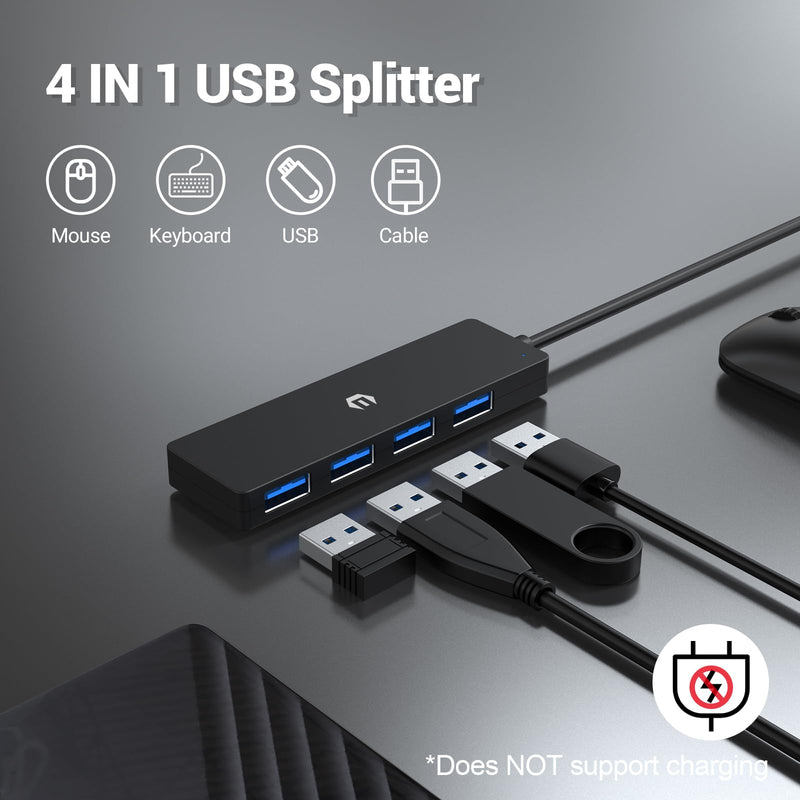 USB 3.0 Hub, 4 Port USB Hub, 5Gbps Transmission Speed, Effortlessly Expand Your Laptop, Flash Drive, Hard Drive, Console, Printer, Camera, Keyboard and Mouse Connectivity