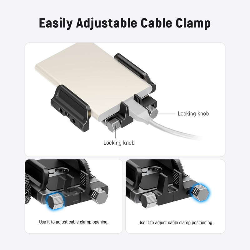 [AUSTRALIA] - NEEWER Universal SSD Holder Mount Bracket with Cold Shoe/Cable Clamp, 1.6"-2.6" for T5 T7 T9 SSD, Compatible with SmallRig Cage for BMPCC 4K 6K, 15 Pro/15 Pro Max Phone Cage, UA059 