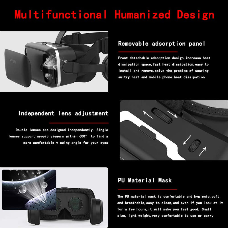 VR Headset for iPhone & Android Phone,3D VR Glasses for TV,Movies & Video Games,VR Headset with Remote Controller,Virtual Reality Headset for iPhone/Android Phone Compatible 4.7-6 inch vr headset with remote