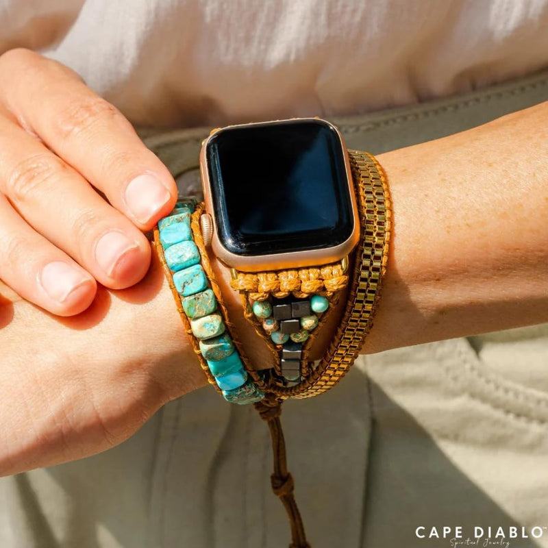 Cape Diablo Smart Watch Band for Women - Handmade Gemstone Strap - Compatible with 38mm-45mm Apple Faces Turquoise Calming Energy