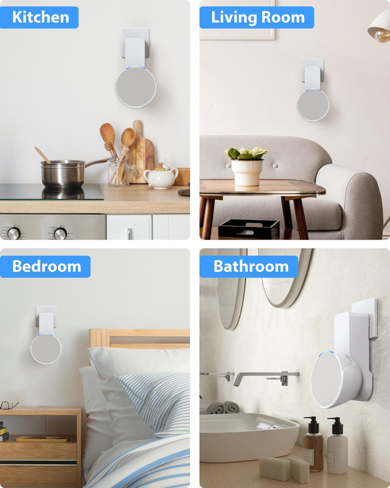 Maxonar Wall Mount for Echo Pop, Echo Pop Wall Mount Speaker Stand Holder No Screws and Drill Needed Cable Hidden Storage - White