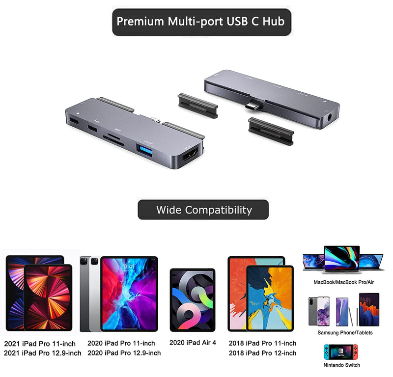 Adapter for iPad Pro USB C Hub for iPad Pro 11 12.9 2021 2020 2018,iPad Air 4/iPad Mini 6,7 in 1 USB C Hub with 4K HDMI,3.5mm Jack,USB3.0,USB C PD&Data,SD/TF Card Slot,iPad docking station accessories