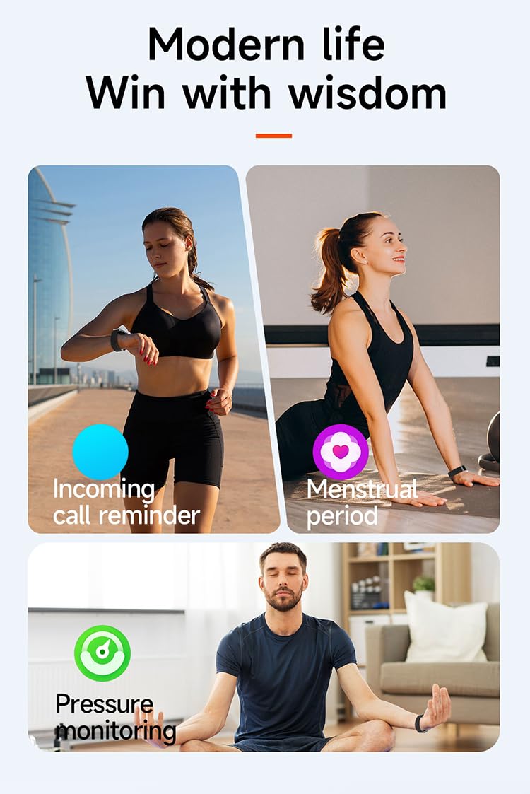 Screenless Health Fitness Tracker for Men Women Activity Watch 24/7 Heart Rate Blood Pressure Sleep HRV Monitor Step Counter Smart Bracelet No Screen Long Battery Life Black
