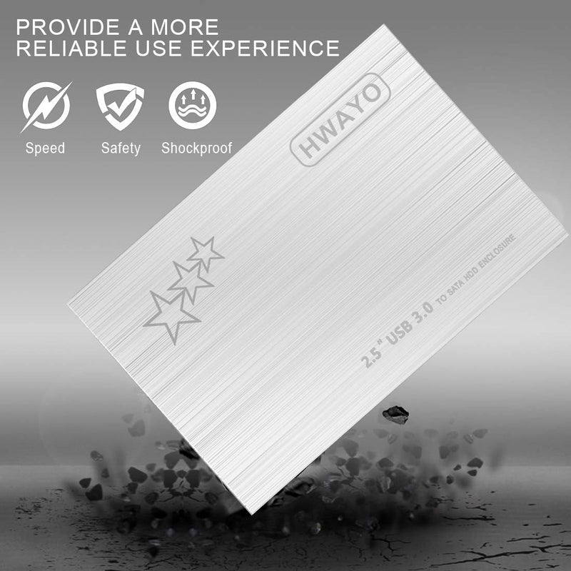 HWAYO 1TB External Hard Drive Portable 2.5'' Ultra Slim HDD Storage USB 3.0 for PC, Laptop, Mac, Chromebook, Xbox One (Silver) Silver