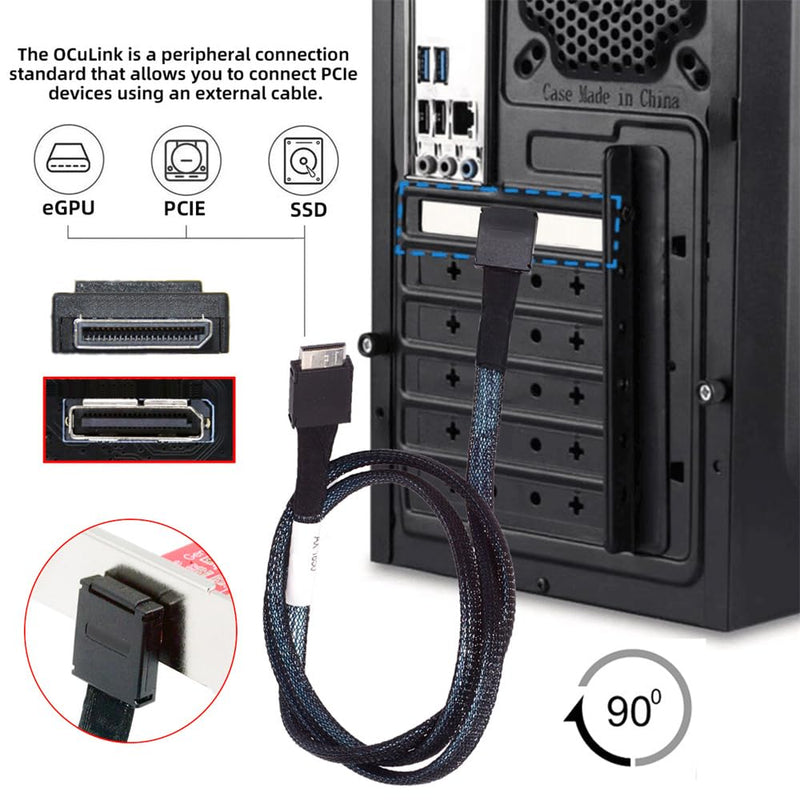 NFHK Down Angled 90 Degree OcuLink PCIe 4.0 PCI-Express SFF-8611 4i to SFF-8611 Data Active Cable for eGPU SSD 80cm