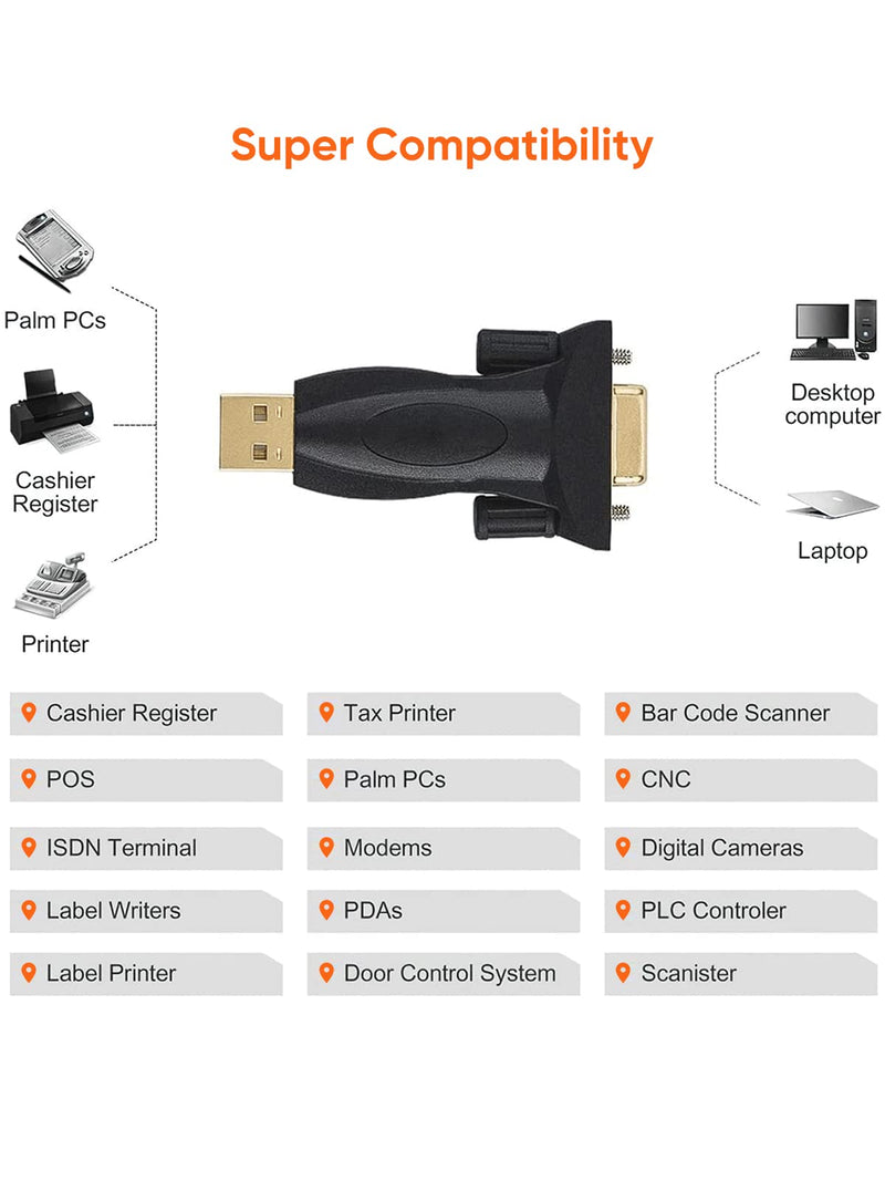 USB to RS232 Adapter with PL2303 Chip, CableCreation USB to DB9 Serial Female Converter Compatible with Windows 10, 8.1, 8, 7, Vista, XP, Linux and Mac OS X 10.6 and Above,Black PL2303 Chip/USB male to DB9 female