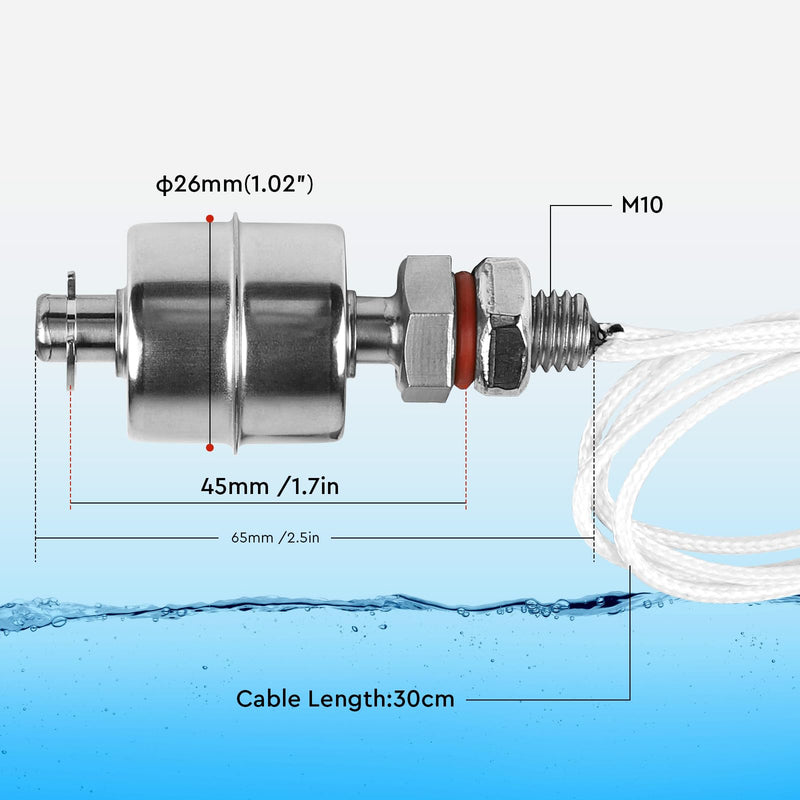 [AUSTRALIA] - EXLECO Stainless Steel Float Switch 45 mm Vertical Water Level Sensor M10 Water Level Regulator Level Sensor Liquid Level Sensor for Water Pump Pool Pond Aquarium 