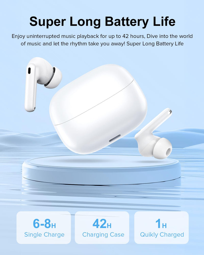 [AUSTRALIA] - Wireless Earbuds, 42H Playtime Bluetooth 5.3 Headphones, HIFI Stereo Call Noise Cancelling Earbuds, IPX7 Waterproof Stereo in-Ear Earphones with LED Display for IOS Android Cell Phone (White) White 