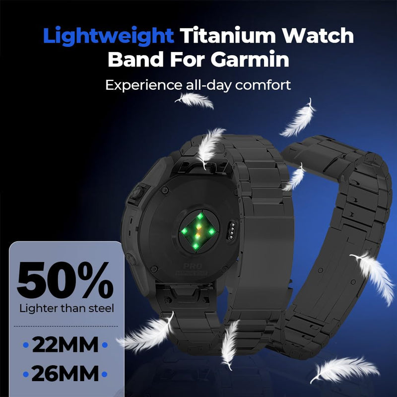 Tool Free Titanium QuickFit Metal Band for Fenix 8 47mm 51mm/Epix Pro Gen 2, 22mm 26mm No Gap Strap for Tactix/Instinct/Forerunner, Lightweight Skin-Friendly Durable for Running Outdoor Sports black