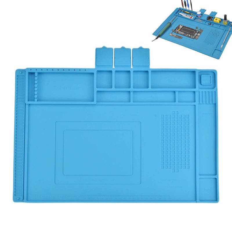 Silicone Soldering Mat, 45 x 30 cm, Heat Resistant up to 500 °C, Antistatic Repair Mat, Heat Resistant Soldering Mat, Workbench Mat for Electronics, Blue