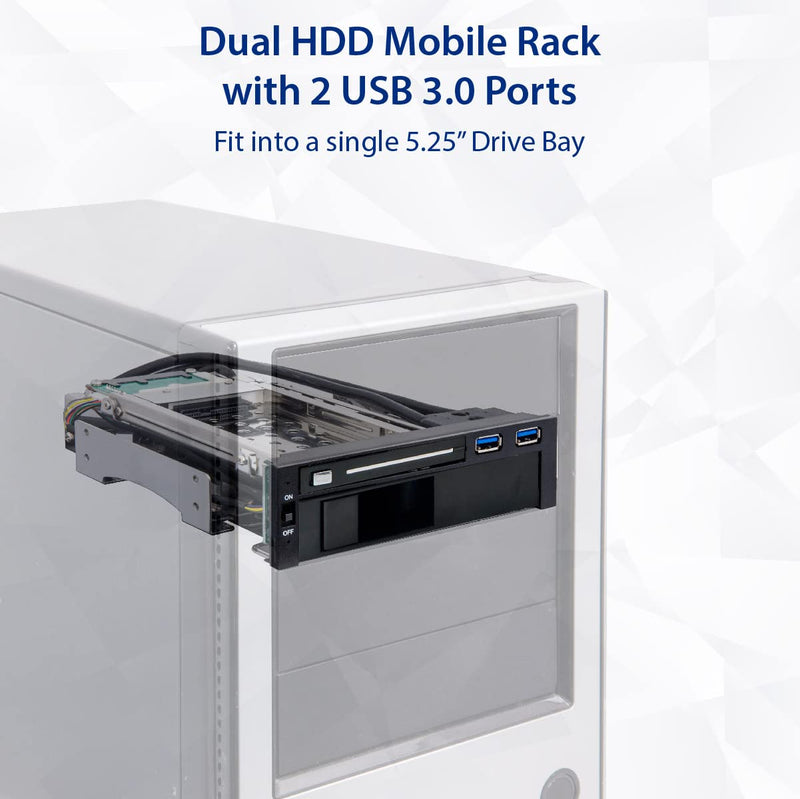 Syba SY-MRA55006 5.25" Bay Tray Less Mobile Rack for 3.5" and 2.5" Sata III HDD with Extra 2 Port USB 3.0, Black/White