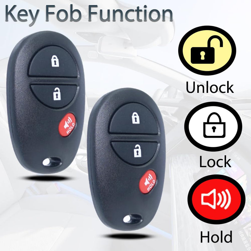 Key Fob Keyless Entry Fits for Toyota 2007-2017 Tundra /2005-2016 Tacoma / 2008-2013 Highlander / 2004-2015 Sienna /2008-2016 Sequoia Remote Control Replacement GQ43VT20T 89742-AE010 3 Buttons