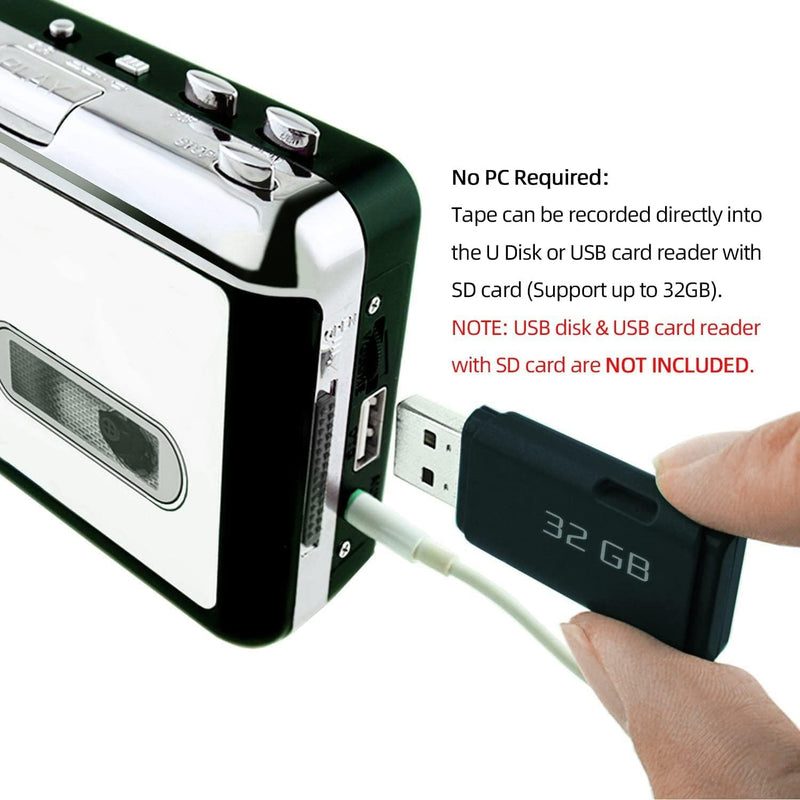 [AUSTRALIA] - Reshow Portable Cassette Tape Player, Best Overall Standalone USB to MP3 Converter, Audio Cassette to Digital Converter Automatically Divides -Silver Silver 