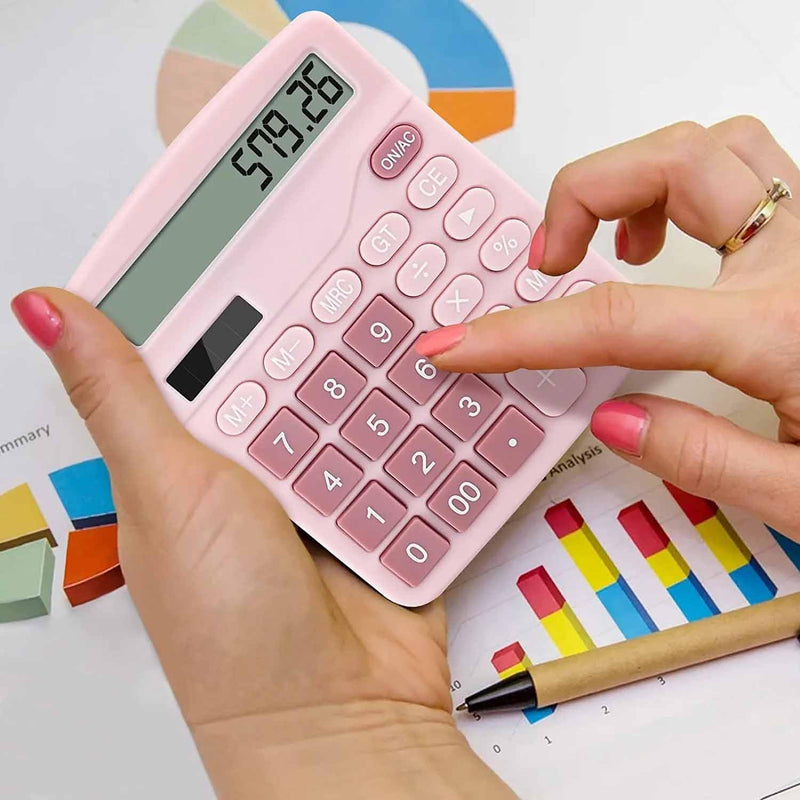 [AUSTRALIA] - Office Desk Calculator, Cute Calculator for Kids, Basic Calculators Desktop, Dual Power Simple Financial Calculator with Big Button Large Display for Office Home and School (Pink) Pink 