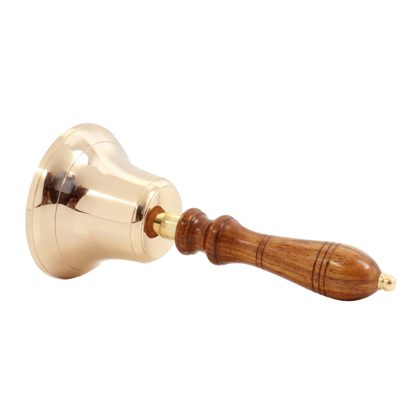 Solid Brass Large Hand Bell - Call Bell Perfect for Wedding Bell,Games Bell, Schools Bell, Reception Desks and Religious Ceremonies and Events. 5 Inch Diameter
