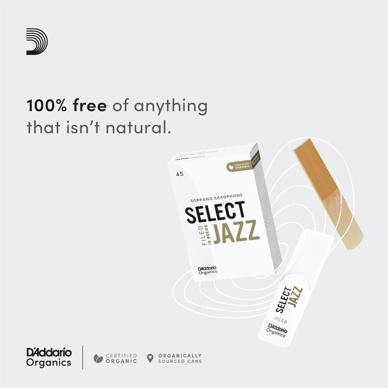 D’Addario Woodwinds - Organic Select Jazz Alto Saxophone Reeds - Alto Sax Reeds - Individually Sealed - Unfiled, Soft, Strength 3, 3-Pack