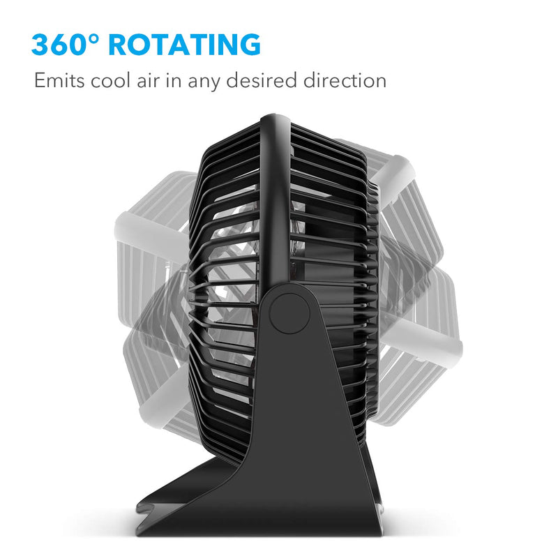 BESKAR USB Small Desk Fan - 6 Inch Portable Fans with 3 Speeds Strong Airflow, Quiet Operation and 360°Rotate, Personal Table Fan for Home,Office, Bedroom - 3.9 ft Cord Black