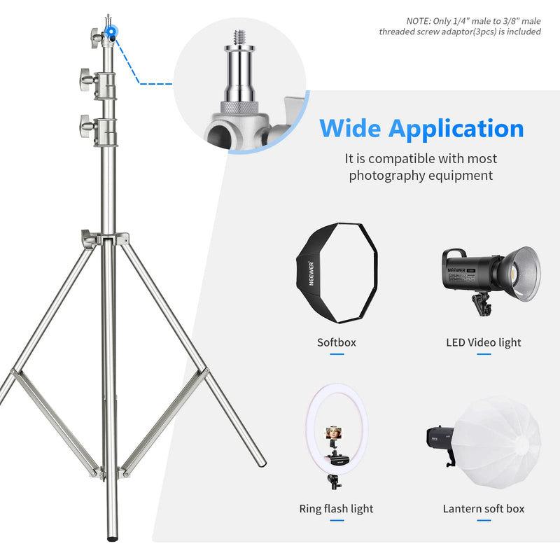 Neewer 2 Pieces Standard 1/4 to 3/8 inch Metal Male Convertor Threaded Screw Adapter Spigot Stud for Studio Light Stand, Hotshoe/Coldshoe Adapter, Ball Head, Wireless Flash Receiver, Trigger - ST24