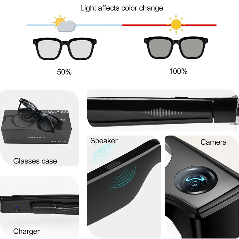AI Smart Glasses with Camera | 8MP HD Video & Photo Capture, Real-Time Translation, Built-in ChatGPT AI Voice Assistant, Object Recognition