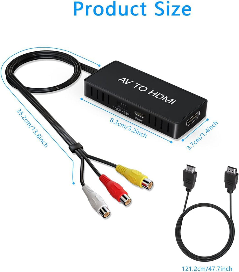 RCA to HDMI Converter, AV to HDMI Adapter,1080P Capture Converter,Composite to HDMI,Support WII/WII U/PS one/PS2/PS3/STB/Xbox/VHS/VCR/Blue-Ray DVD RCA to Hdmi