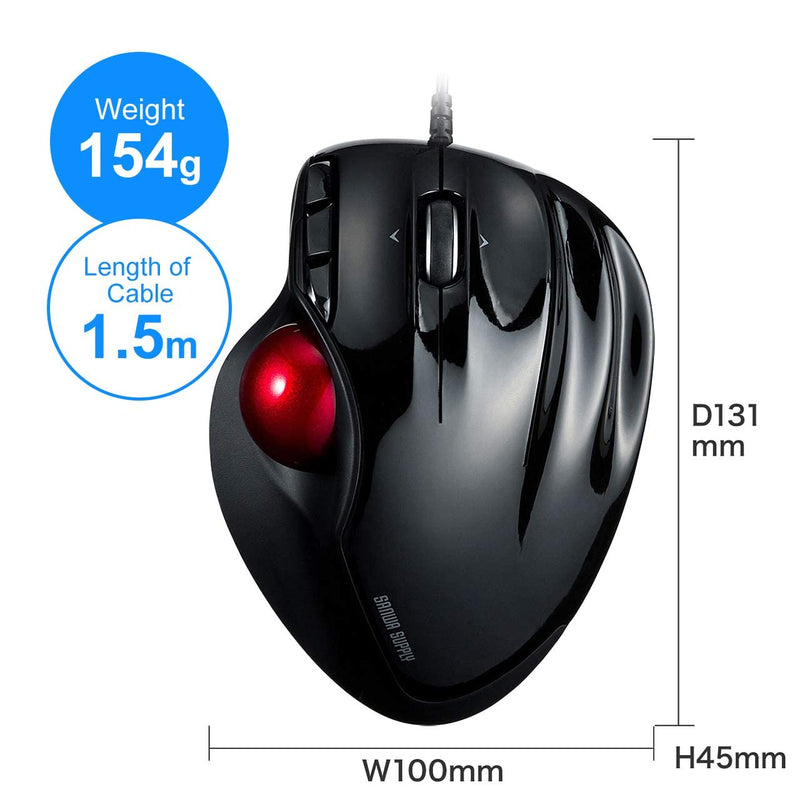 SANWA Wired Ergonomic Trackball Mouse, Computer Rollerball Mice, Laser Sensor, 34mm Trackball, 400/800/1200/1600 Adjustable DPI, 5 Buttons, Compatible with MacBook, Laptop, Windows, macOS, Chrome OS