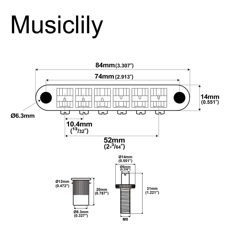 [AUSTRALIA] - Musiclily Pro 52mm Tune-O-Matic Bridge Wide Body LP Bridge for Epiphone Les Paul SG Style Electric Guitar Parts, Nickel 
