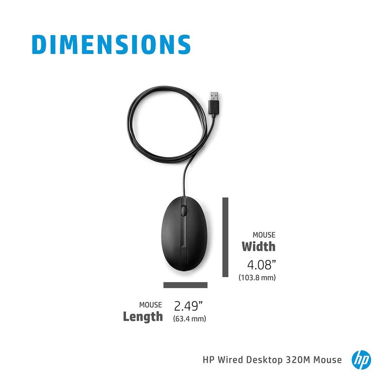 HP Wired Desktop 320M Mouse - Optical - Cable - USB - 1000 dpi - Scroll Wheel - Symmetrical