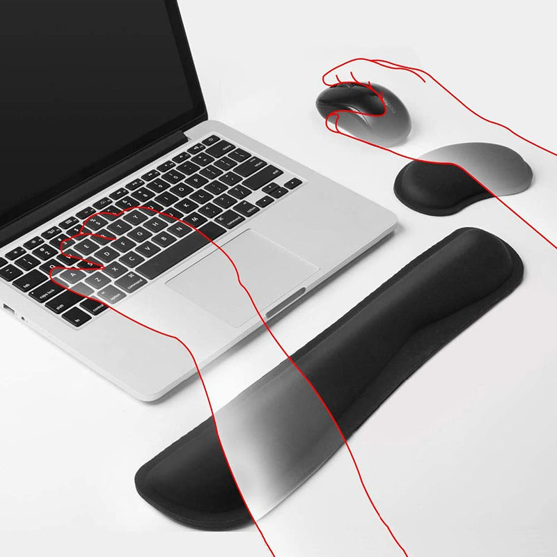 Keyboard Wrist Rest, BamLue Memory Foam Pad Set for Easy Typing & Pain Relief for Laptop, Office & Home, Ergonomic Sets for Keyboard, Gel Mouse Wrist Rest, Smooth Fiber Cushion Wrist Support-Black Black
