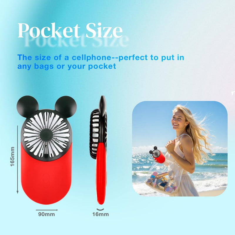 Cute Mouse Handheld Fan, Rechargeable USB Mini Fan(Red+Pink+Blue) | Ultra-Slim Wearable Handheld/Neck Design, 3-Speed Portable Pocket Size Personal Fan for Park, Travel, Concerts, Sports Events Red+Pink+Blue