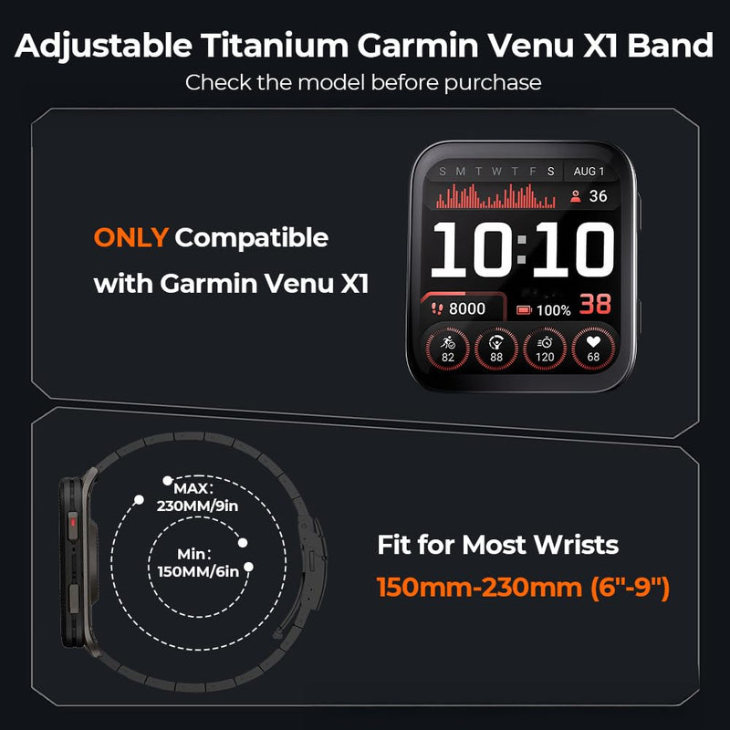 Titanium Metal Band for garmin venus X1, 24mm Quick Release Metal Watchband with Integrated Buckle Strap Replacement for Garmin Watch venu X1,Lightweight Skin-Friendly balck redd