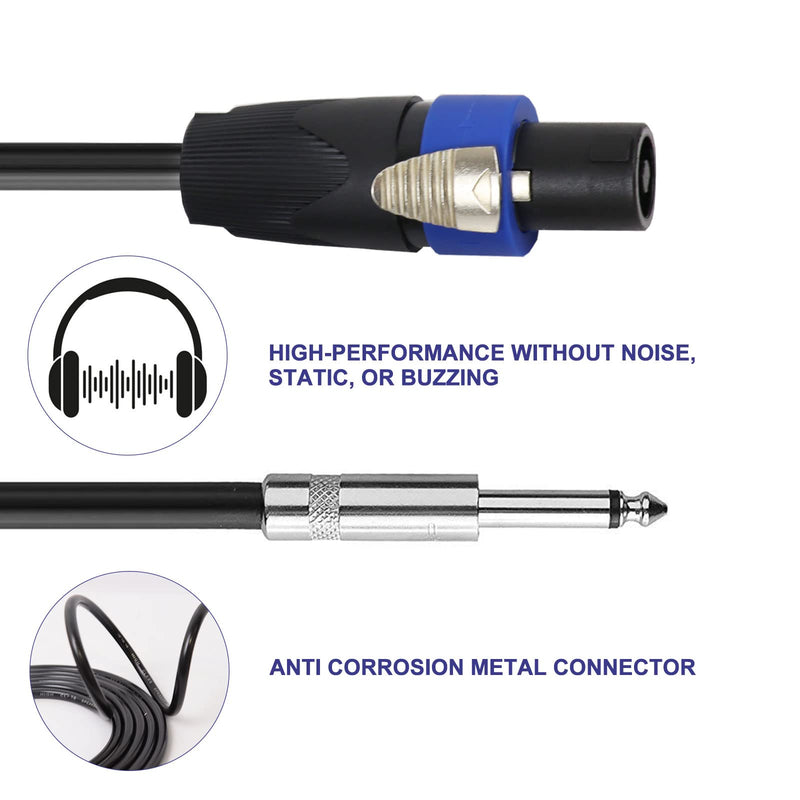 20 Feet Pack of 1 Speakon to 1/4" Cable - 1pc 20 Ft. Speak-On Male to 6.35mm TS Male Wire for Speaker, Loudspeaker, Audio Amplifier, Mixer - Heavy Duty Shielded Core with Twist Lock 20ft. - 1 Pack