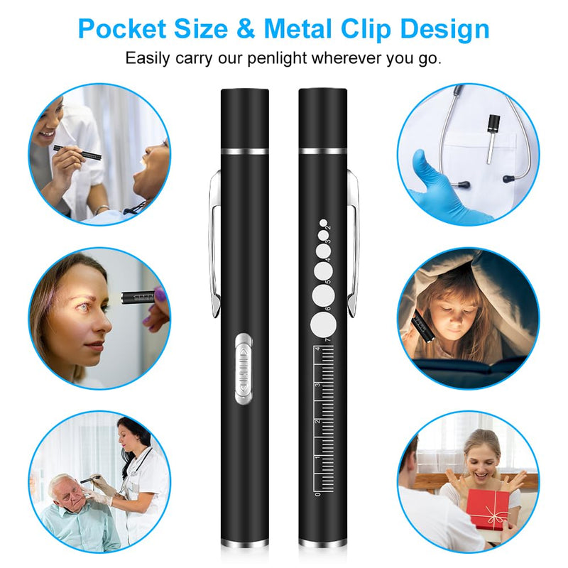 flintronic Pupil Light Medicine, Diagnostic Light Nurse Emergency Service Accessories, with Pupil Meter & Ruler, Rechargeable USB LED Pen Lamp for Nurses, Students, Doctors 1 Piece Black