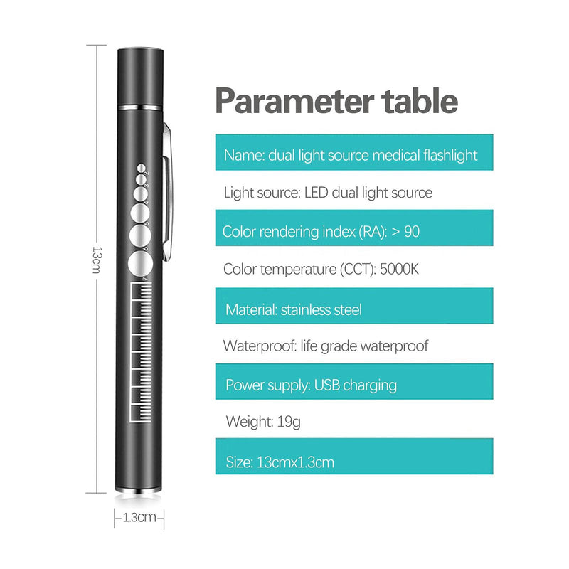 Uadme Pupil Light, Diagnostic Light, Rechargeable, Medical Light Pen for Nurses, Doctors, with Pocket Clip and USB Cable