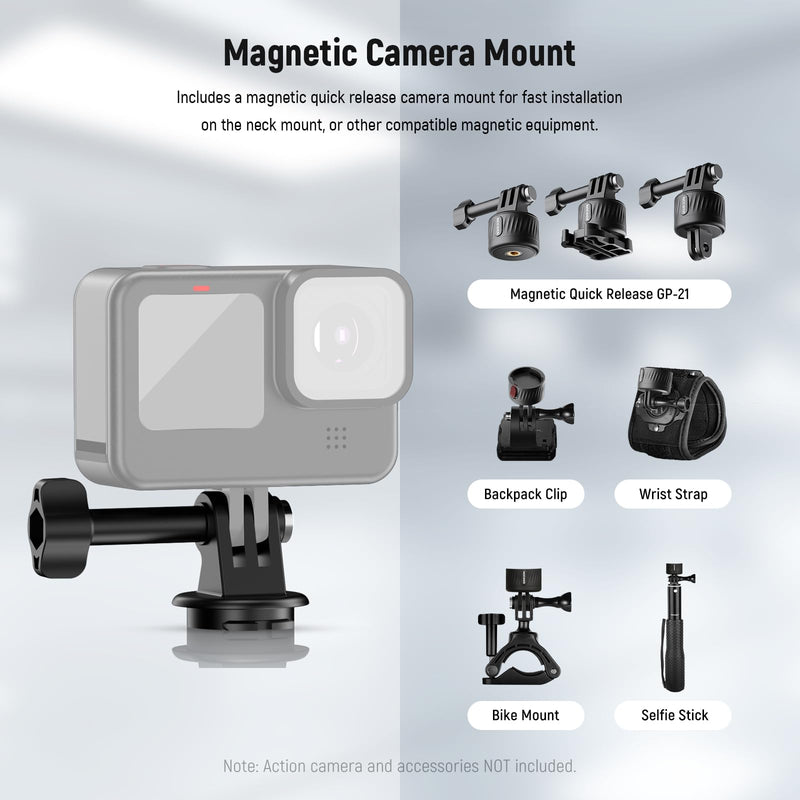 NEEWER Magnetic Neck Mount Holder with Phone Clip Compatible with GoPro Hero 12 11 10 MAX DJI Action 4 Insta360 iPhone Samsung, Quick Release POV Action Camera Necklace Mounting Vlog Aceessories, GP15